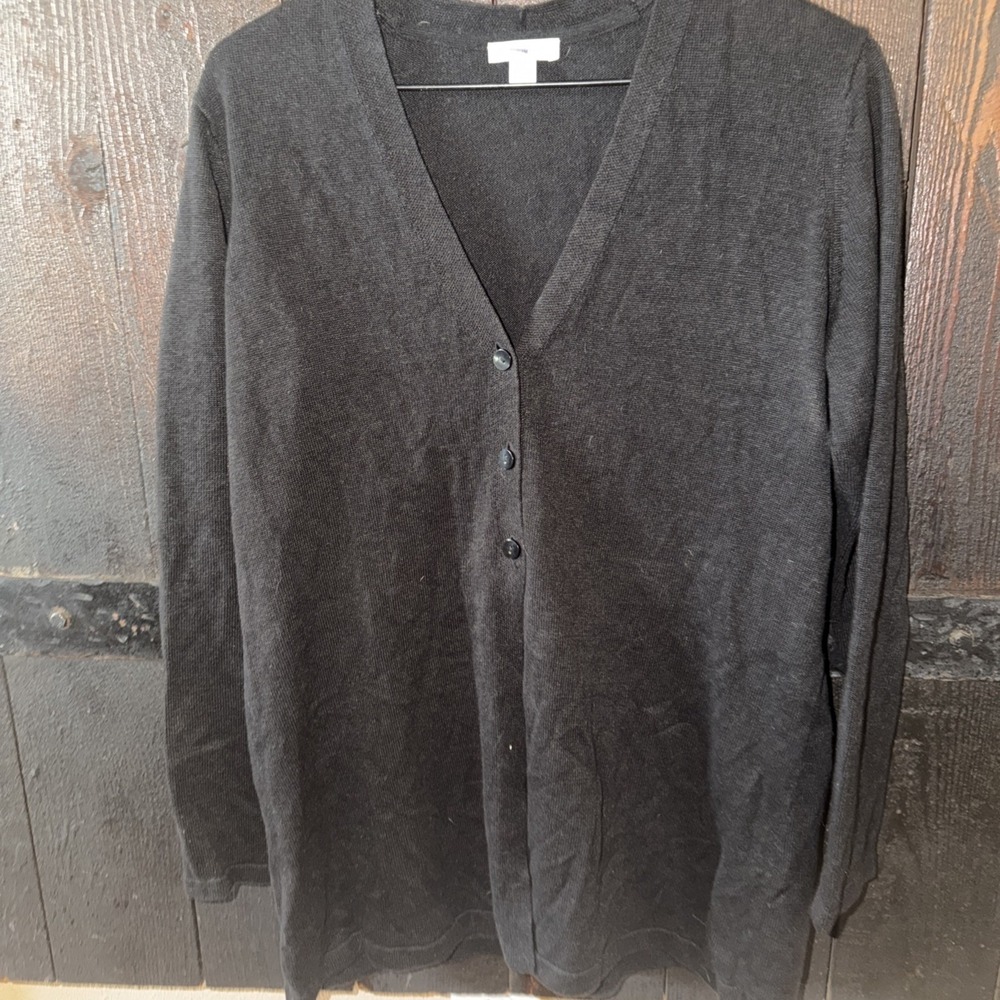 J. JILL Cardigan Linen-Blend V-Neck 3-Button Size Small Long Sleeve in Black P